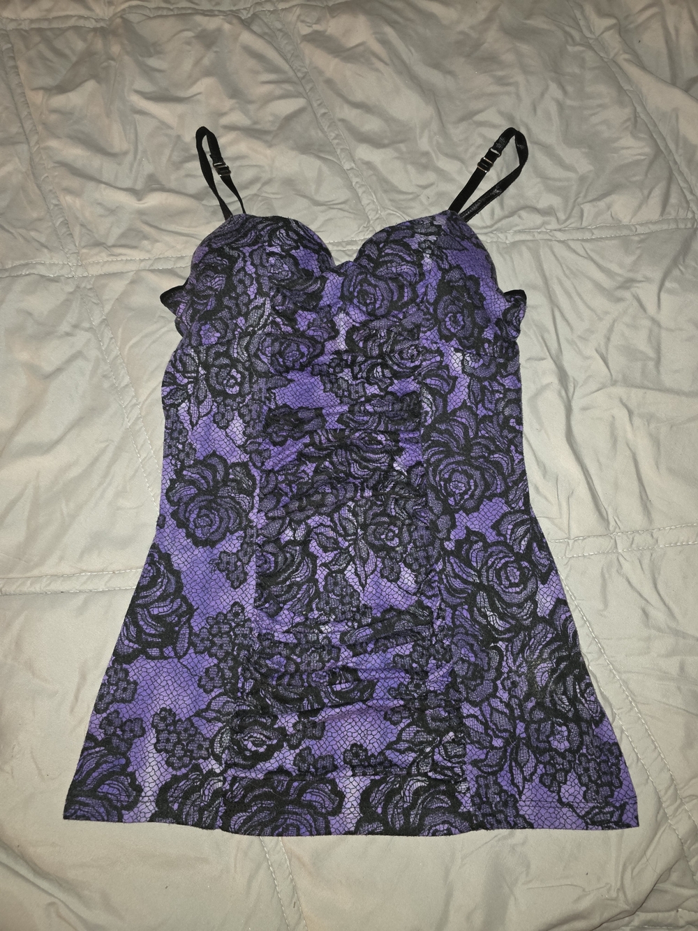 GLO jeans Purple Camisole with Black Floral Lace